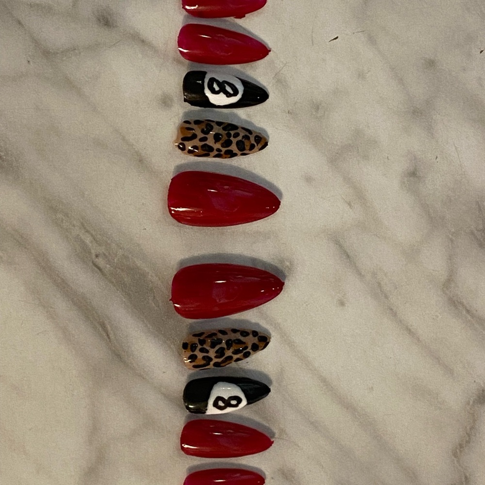 HANDMADE Red and Leopard Press-On Nails